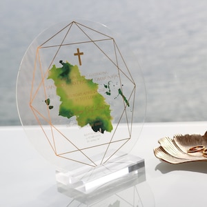 Round Acrylic Foil Engraved Baptism Invitations, Unique Transparent Invitations, Gold Foil Invitations, Customizable Baptism Invitations