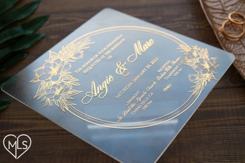 Unique Acrylic Wedding Invitations, Luxury Clear Wedding Invitation, Custom Transparent Invitation, Elegant Real Gold Foil, Custom Invites image 2