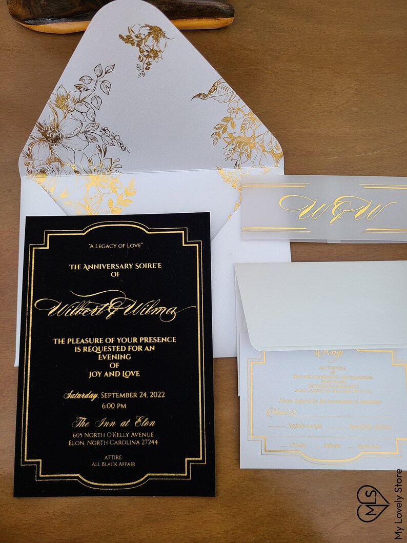 Black Velvet Wedding Invitation Foil Pressed Velvet Etsy