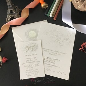 Foil Stamped Premium Paper Wedding Invitation Suite, Matching Design Enclosure Cards, Hot Foil Engraving Wedding Invitations, Customizable