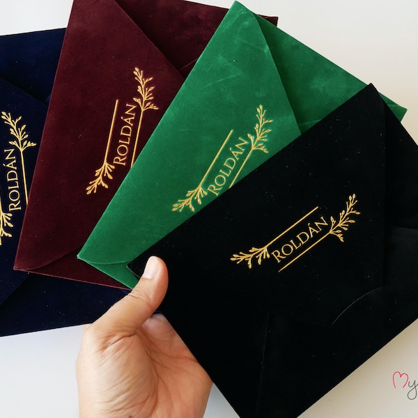 Velvet Envelopes with Monogram Foil Engraving, Luxury Wedding Envelopes, Velvet Envelopes with Custom Foiled Monogram, Europe Flap Envelopes