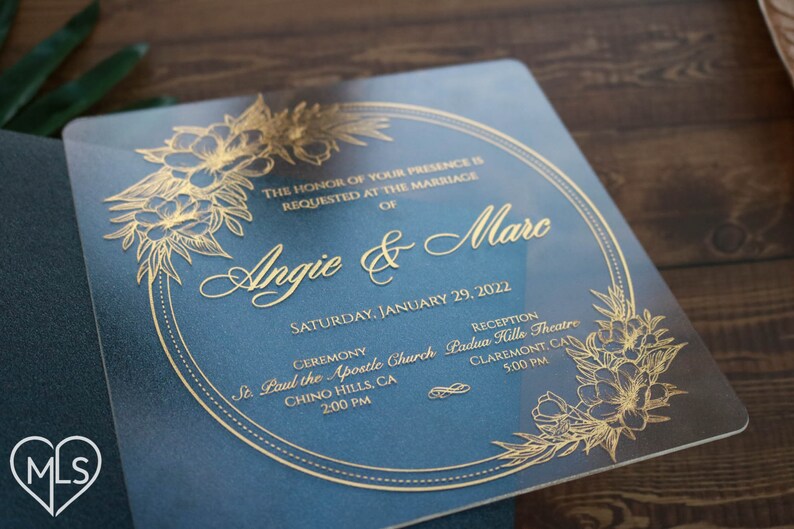 Unique Acrylic Wedding Invitations, Luxury Clear Wedding Invitation, Custom Transparent Invitation, Elegant Real Gold Foil, Custom Invites image 3