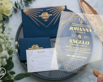Art Deco Gatsby Acrylic Invitation Suite, Foil-Pressed Art Deco Wedding Invitations, 300 GSM Envelopes, Luxury Invitations | My Lovely Store
