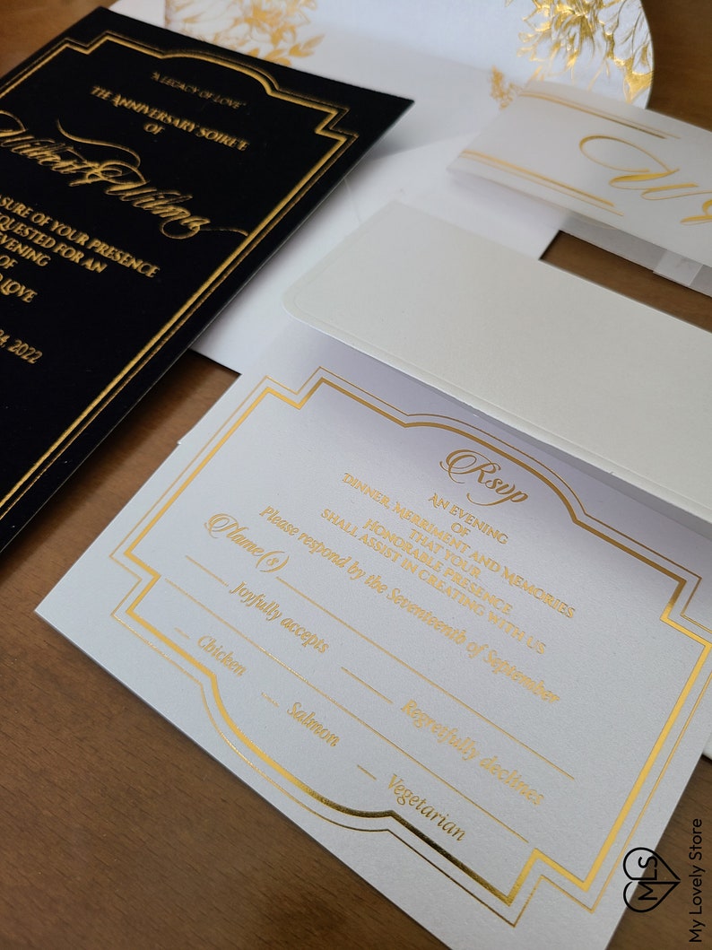 Black Velvet Wedding Invitation Foil Pressed Velvet Etsy