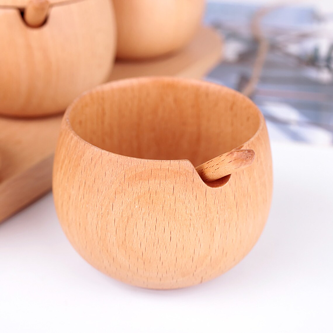 1 Set Wooden Condiment Bowl with Cover Wooden Retro Storage Etsy