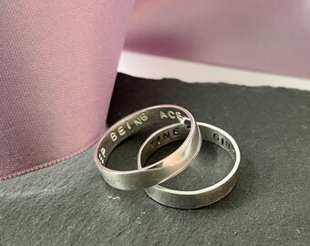 Personalised hidden message ring. Sterling silver, handmade ring. Create your own ring. Uk ring sizes. Silver ring with hand stamped letters
