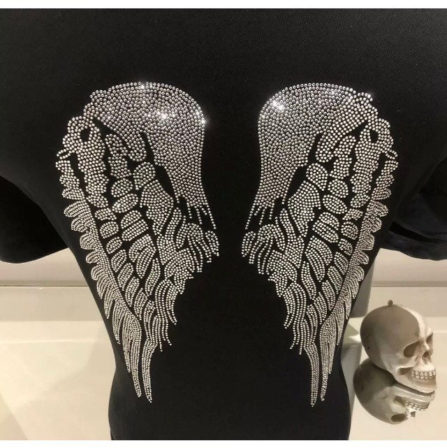 Rhinestone iron on Angel Wings transfer | Etsy