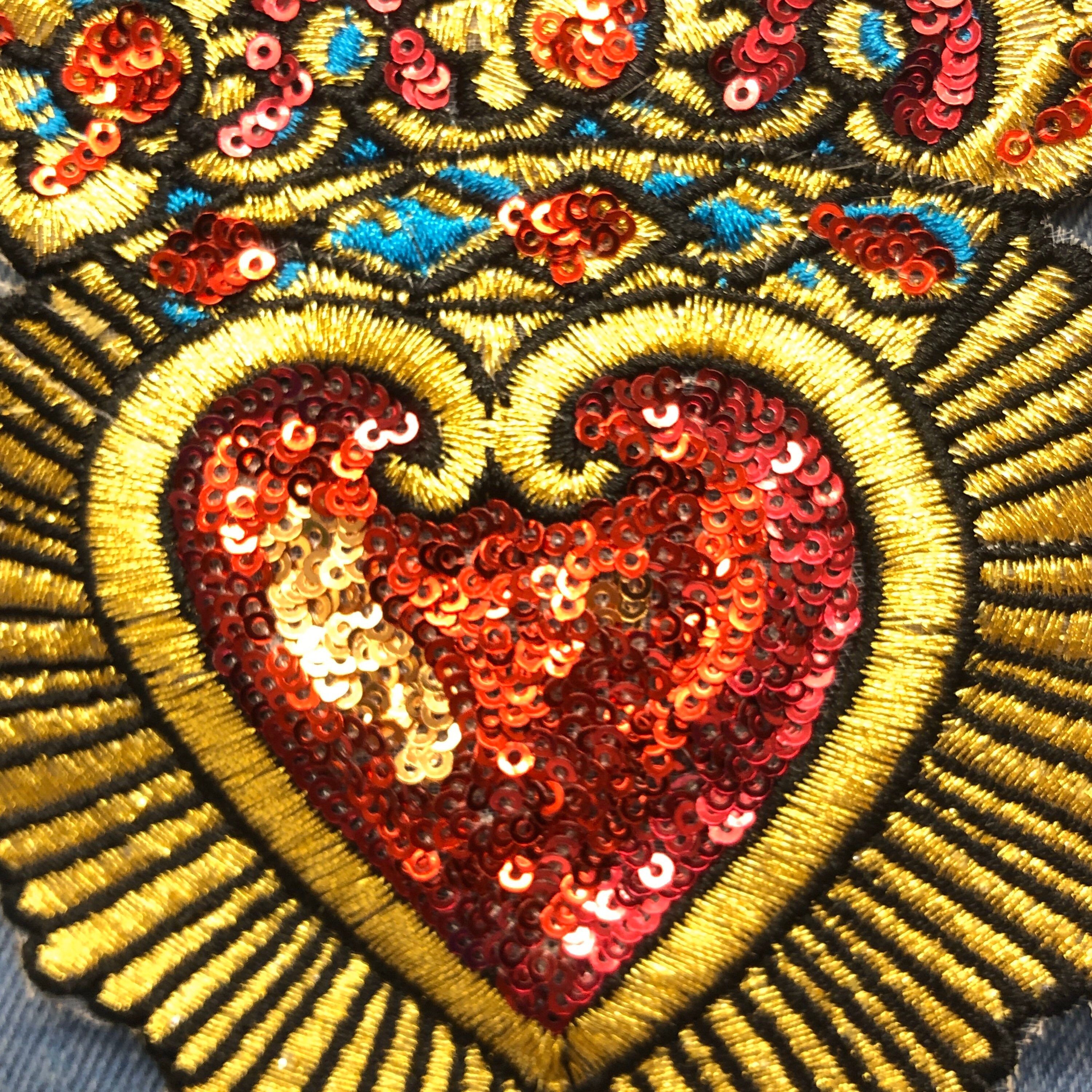 2 Sacred heart Patch applique Crowned heart sew or Iron on Etsy