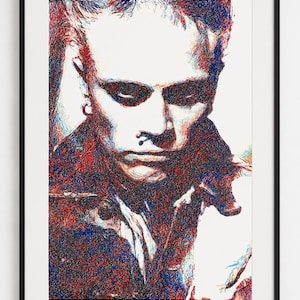 Keith Flint Colorful Pen Plotter Portrait, Original CNC Drawing, Contemporary Line Art, 50x70 cm Wall Art, Generative Artwork