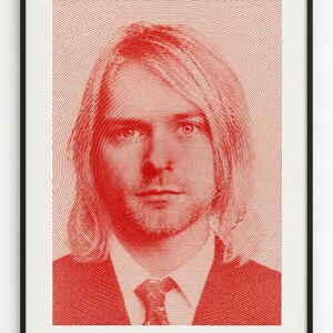 Cobain colorful Pen Plotter Portrait, Original CNC Drawing, Contemporary Line Art, Wall Art, Generative Artwork