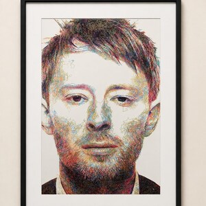 Thom Yorke  Colorful Pen Plotter Portrait, Original CNC Drawing, Contemporary Line Art, 50x70 cm Wall Art, Generative Artwork