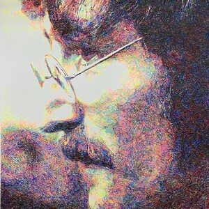 John Lennon Colorful Pen Plotter Portrait, Original CNC Drawing, Contemporary Line Art, 50x70 cm Wall Art, Generative Artwork