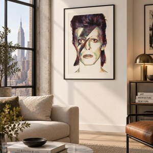 David Bowie  Colorful Pen Plotter Portrait, Original CNC Drawing, Contemporary Line Art, 50x70 cm Wall Art, Generative Artwork