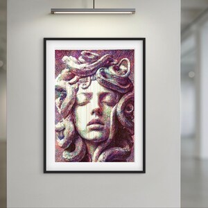 Medusa  Colorful Pen Plotter Portrait, Original CNC Drawing, Contemporary Line Art, 50x70 cm Wall Art, Generative Artwork