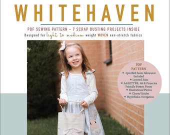 Whitehaven Rabbit PDF Cartamodello 7 Progetti Coniglio Borsa Tote Cuscino da lettura Boho Hipster Coniglio e applicazione alfabeto Tasca coniglietto