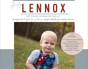 Bambino Lennox PDF cartamodello ragazzo ragazza scamiciato vestito pagliaccetto pantaloni gonna pantaloncini culottes capri increspato shorties peplo per tutte le stagioni