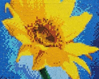 Diamond Painting of Sunflower with Blue Background