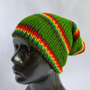 Striped rasta double layered hat, dreadlock beanie, Mens beanie, Jamaican rasta hat, Skullcap beanie, Knitted unisex hat, tam, Bestseller