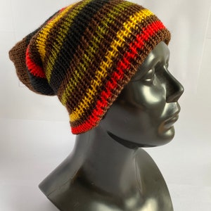 Striped Rasta double layered hat, dreadlock beanie, Mens beanie, Jamaican Rasta hat, Skullcap beanie, Knitted unisex hat, tam