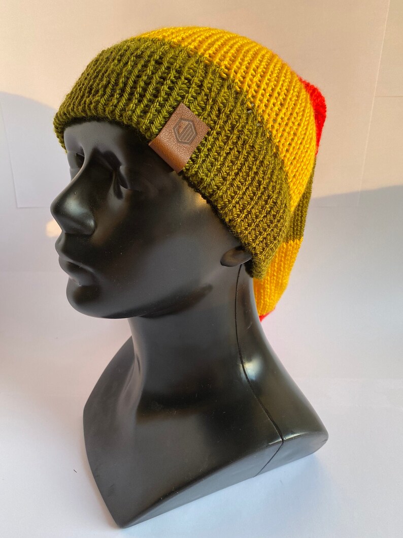 Striped rasta colored beanie Bob Marley hat Mens beanie | Etsy