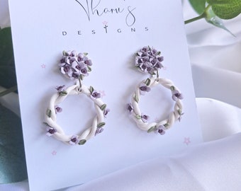Lavender Floral Polymer Clay Earrings, Bridesmaid Gifts