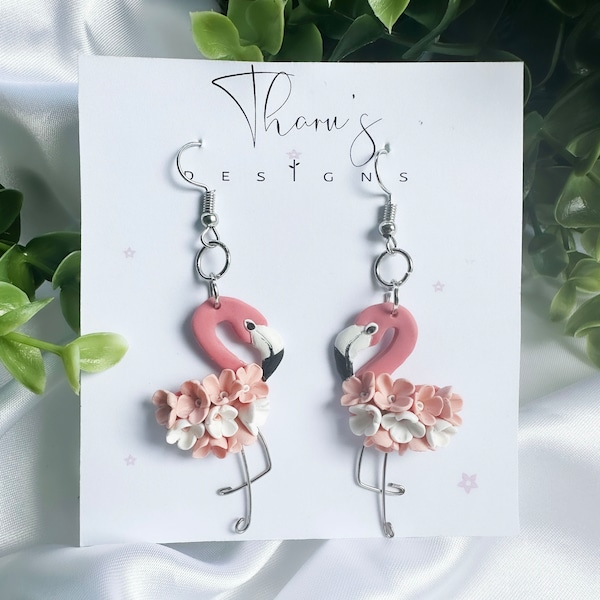 Polymer clay earrings, Floral clay earrings, Handmade clay earrings, Floral clay earrings, gift for her, Flamingo, Bird earring