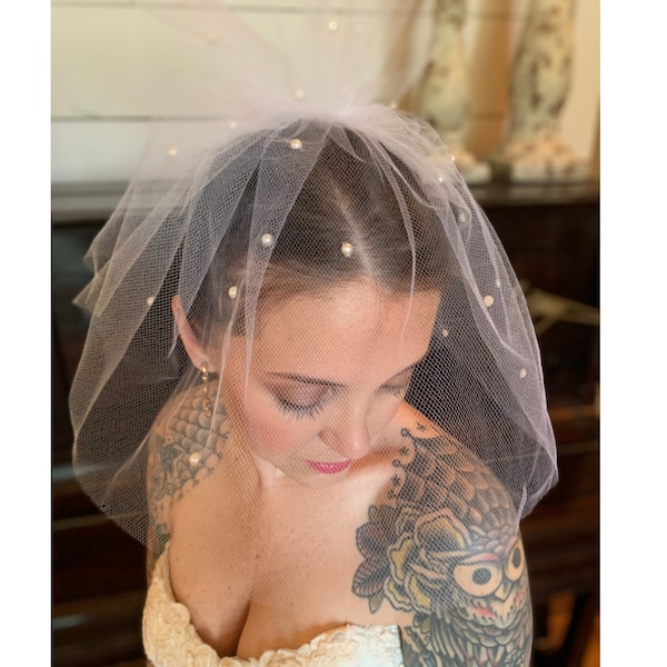 Birdcage Veil, Pearls and Tulle