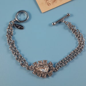ANN TAYLOR signed Vintage Jewelry Bracelet Glass Silver tone Metal USA 1980-s image 2
