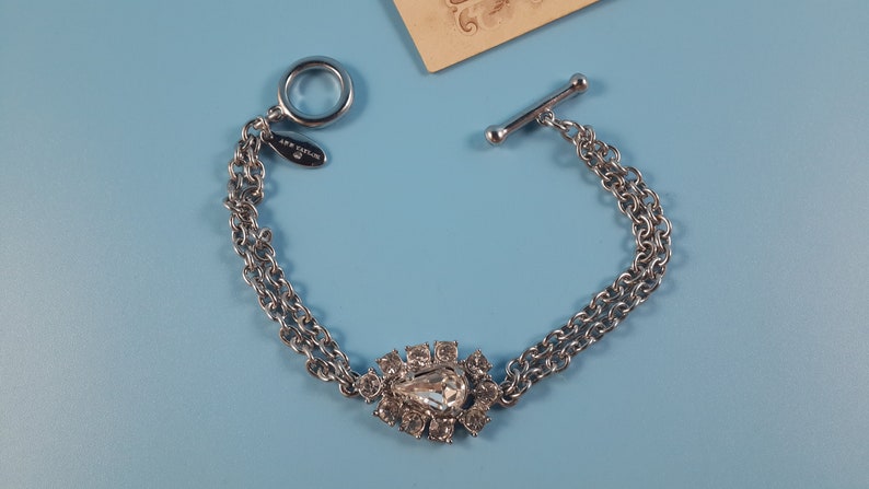 ANN TAYLOR signed Vintage Jewelry Bracelet Glass Silver tone Metal USA 1980-s image 2