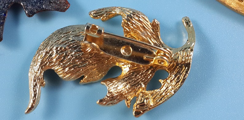 Vintage Jewelry Lot Brooches French Leafs signed Enamel Gold tone Metal 1970-1980-s
