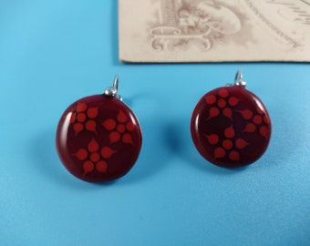 TARATATA Vintage Jewelry Earrings signed Enamel Red Silver tone Metal France 1980-s