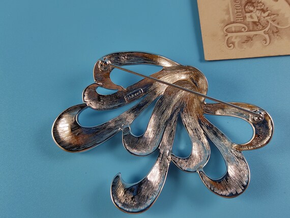 MONET signed Vintage Jewelry Brooch BIG Silver to… - image 3
