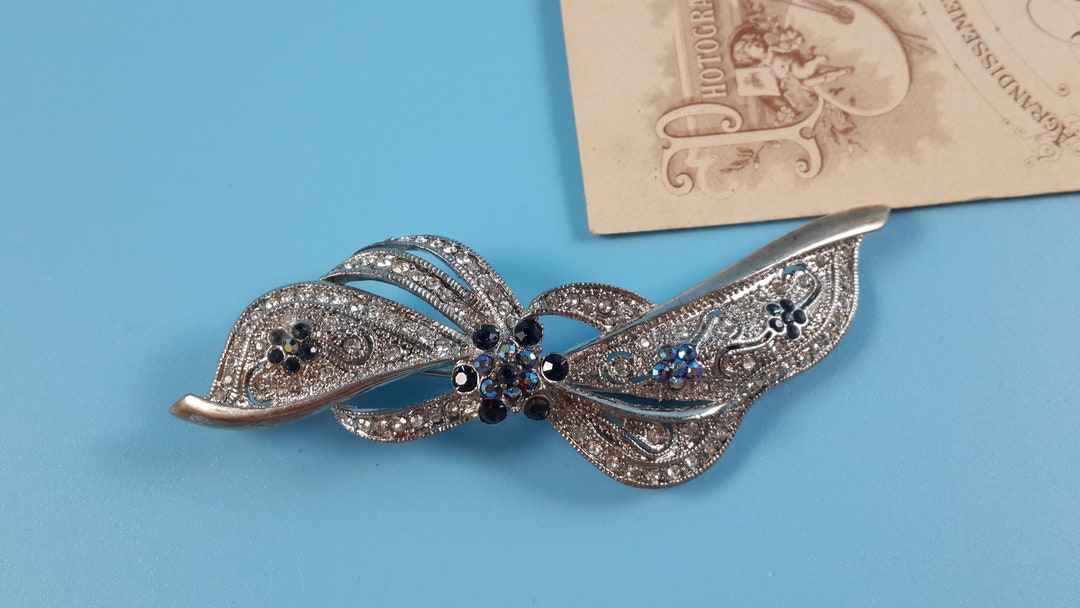 Broche Vintage En Verre Bleu - Style Moderniste - Créateur - Occasion Bon état