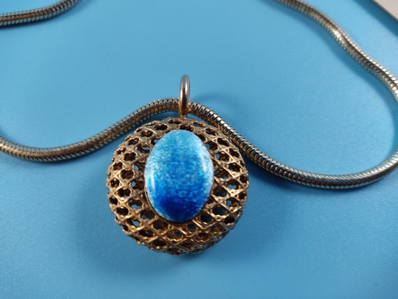 LIMOGES Vintage Jewelry Pendant ENAMEL Blue and C… - image 1