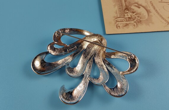 MONET signed Vintage Jewelry Brooch BIG Silver to… - image 5