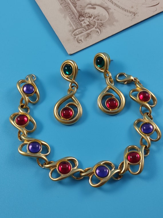 AVON signed Vintage Jewelry Set Bracelet Earrings… - image 3