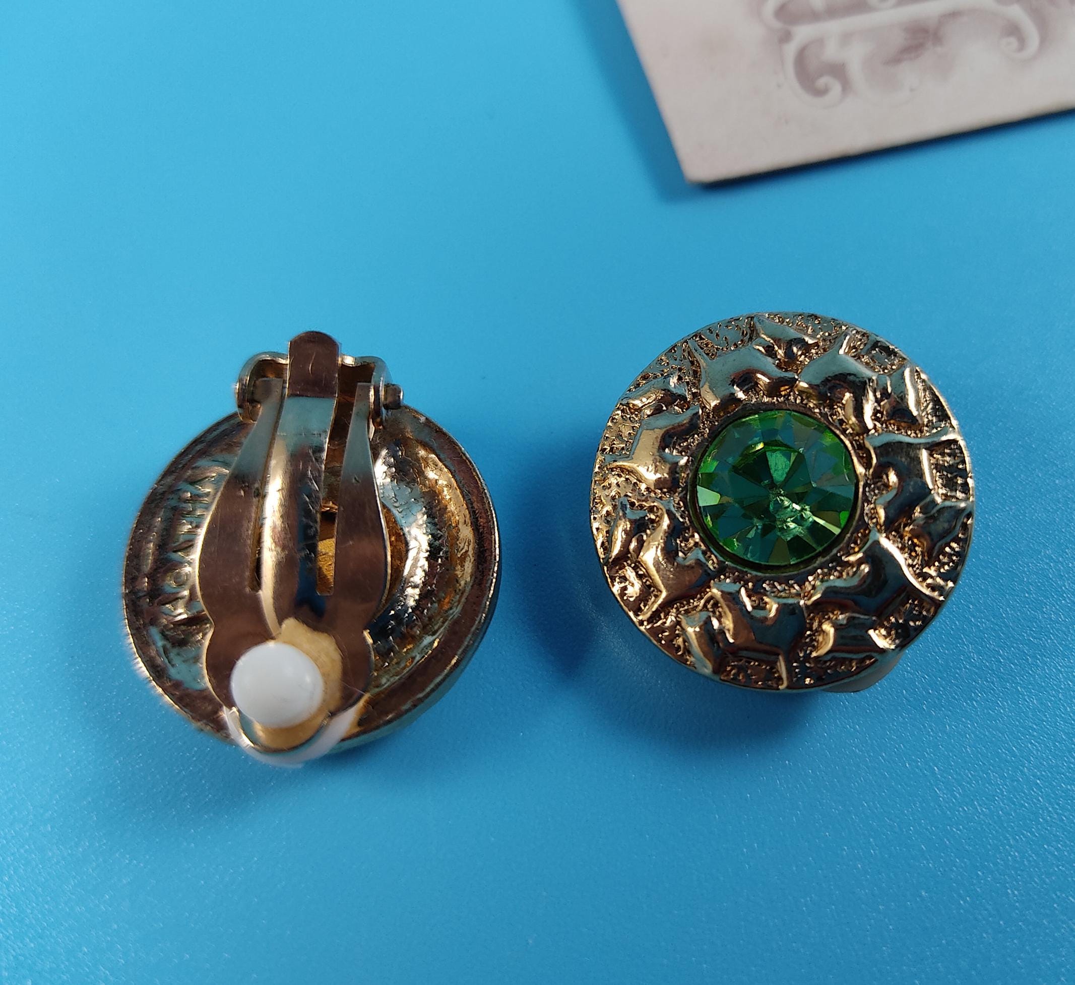 Boucles D'oreilles Vintage AGATHA PARIS - Or Rose Gold Tone Avec Verre - Occasion Rare - Design Français