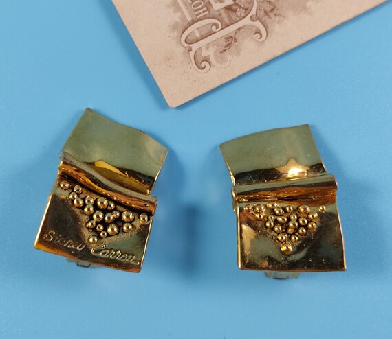 Boucles D'oreilles Clips Vintage Sidney Carron - Style Rétro Argenté - Occasion