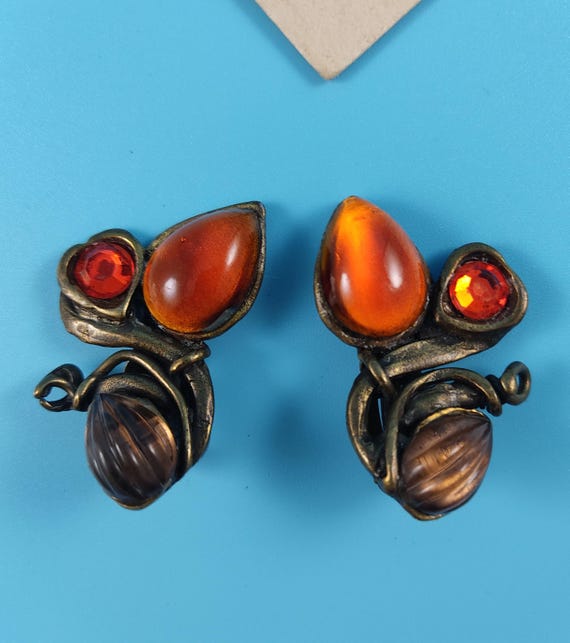 Boucles D'oreilles Vintage Clips - Doré Et Résine, Motif Pendantes, Style Rétro Sans Marque
