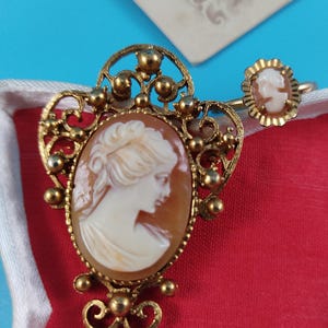 CAMEO Vintage Jewelry Lot Brooch Ring SHELL Gold tone Metal 1960-1970-s