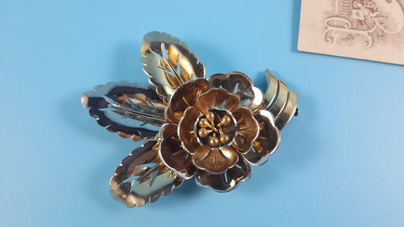 Antique Jewelry Brooch FLOWER Silver Gold tone Me… - image 1