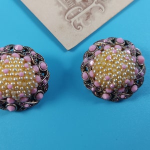 Vintage Jewelry Clip-on-Earrings Faux Pearls Rhinestones Glass Silver tone Metal France 1947-1950-s