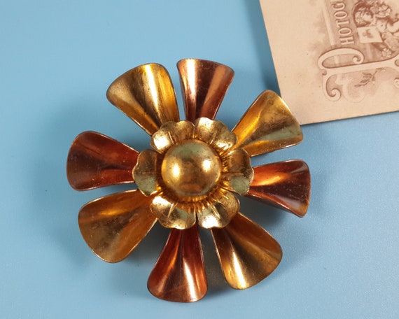 Antique Vintage Jewelry Brooch SUNFLOWER 1930-194… - image 3