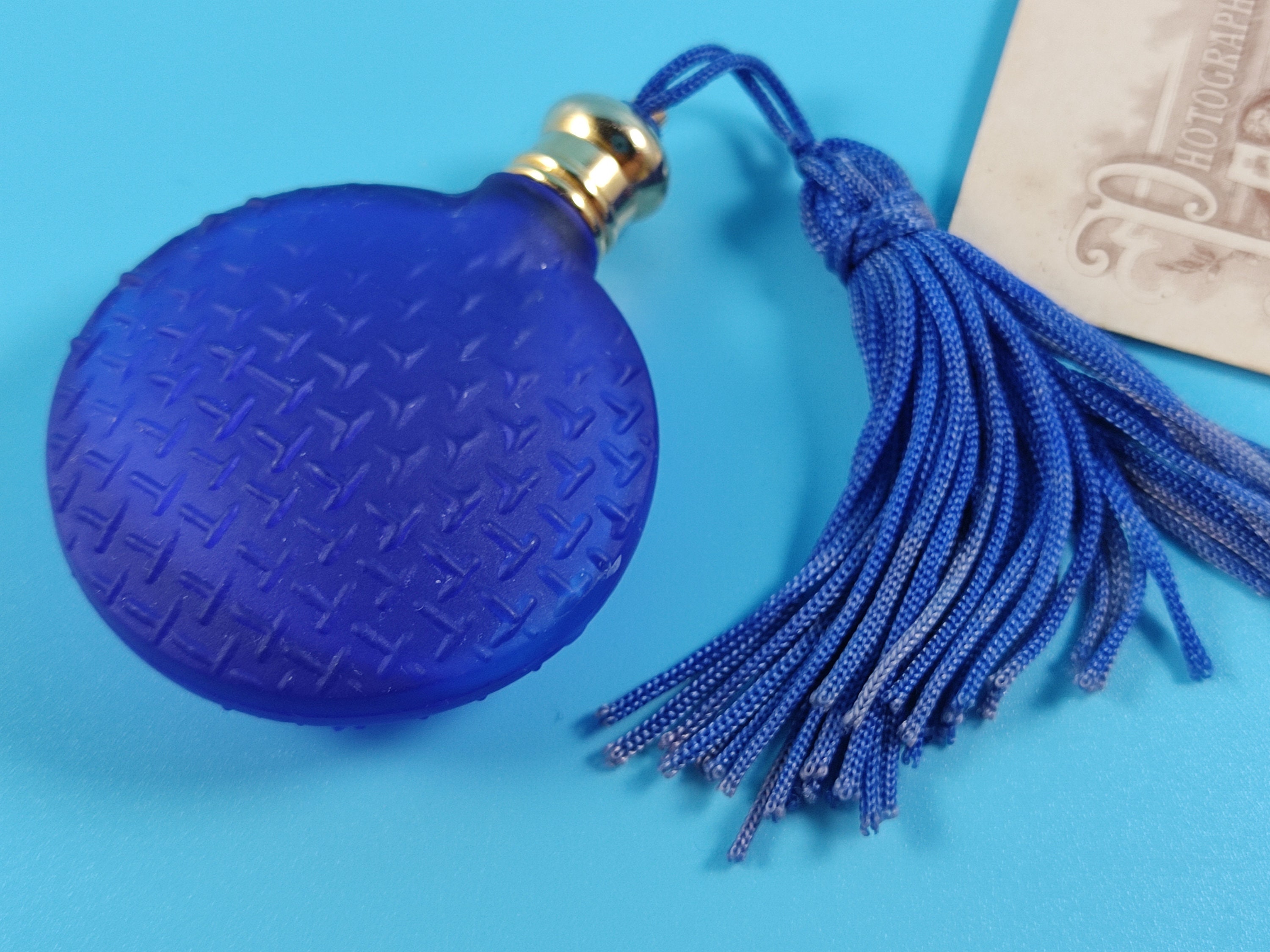 YVES ROCHER Vintage Bottle Collectible for Perfume Empty Glass Blue France 1980-s