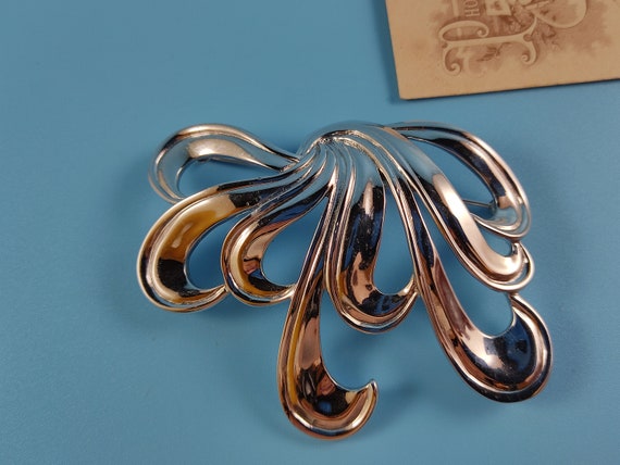 MONET signed Vintage Jewelry Brooch BIG Silver to… - image 2