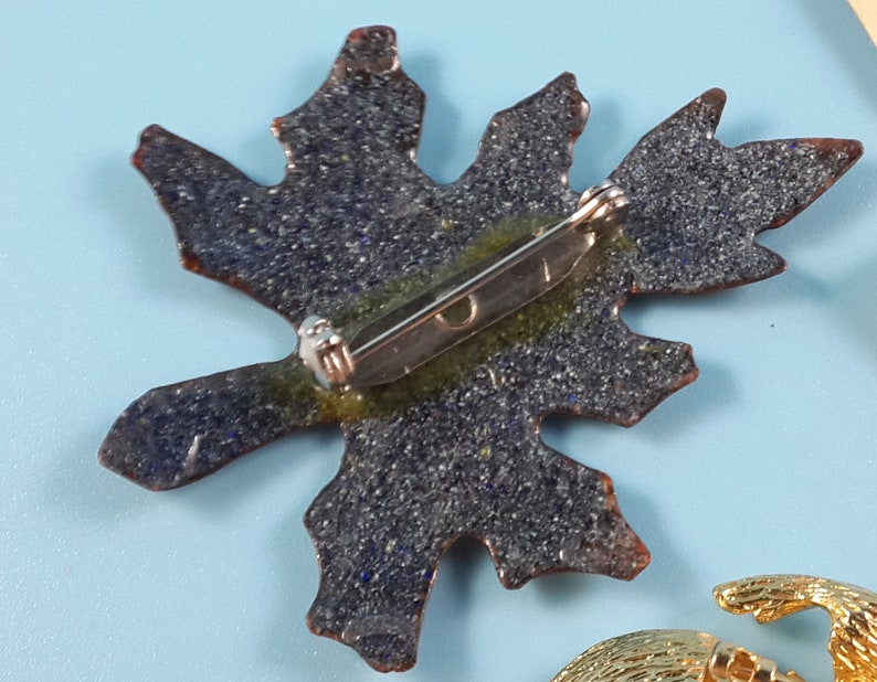 Vintage Jewelry Lot Brooches French Leafs signed Enamel Gold tone Metal 1970-1980-s