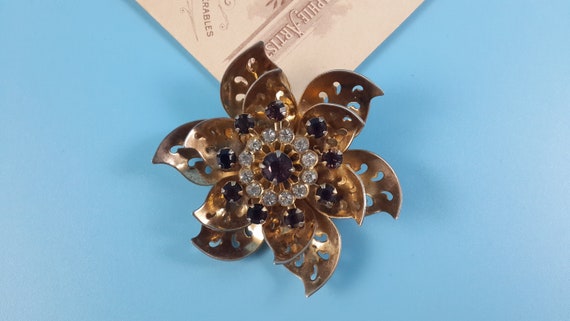 CORO Vintage Jewelry Brooch-Pendant Flower Rhines… - image 4