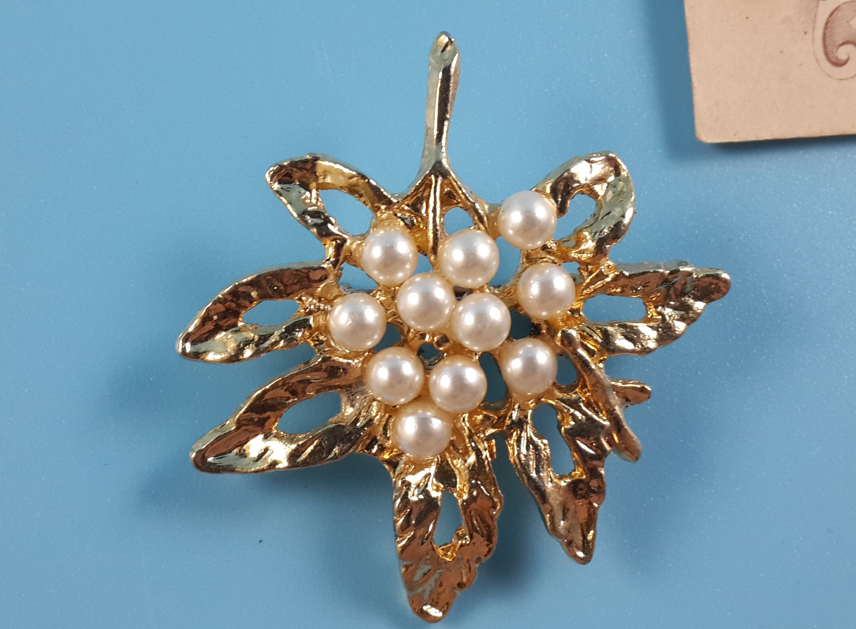 Broche Vintage Feuille Signée Années 80 - Bijou Ancien VPCP - Occasion à Nettoyer