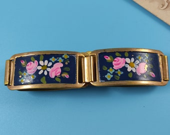 ART DECO style Antique Jewelry Bracelet Hand Painted Brass France 1900-1920-s