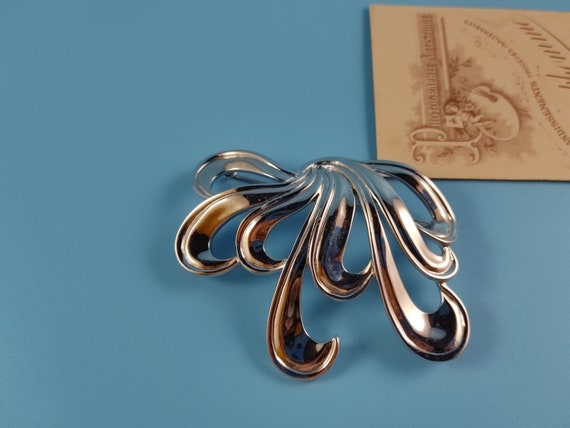 MONET signed Vintage Jewelry Brooch BIG Silver to… - image 6